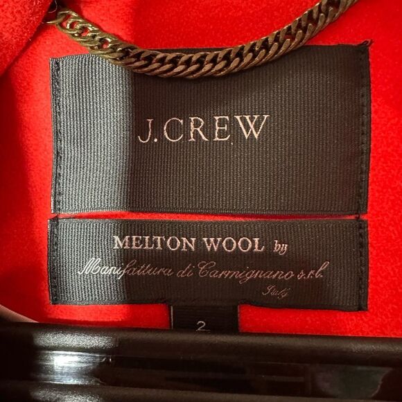 Jcrew melton wool Duffel coat Orange/ red Manifattura di Carmignano sz 2 hooded - Picture 5 of 7